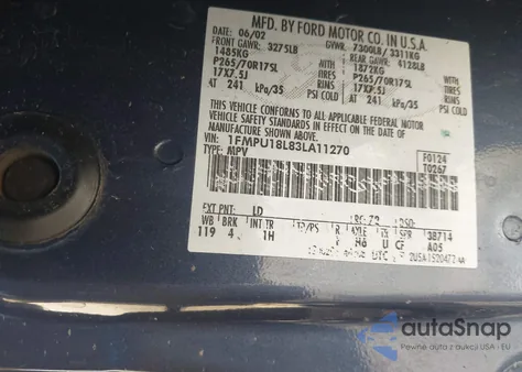 2003 Ford Expedition Eddie Bauer from USA, damaged, VIN 1FMPU18L83LA11270